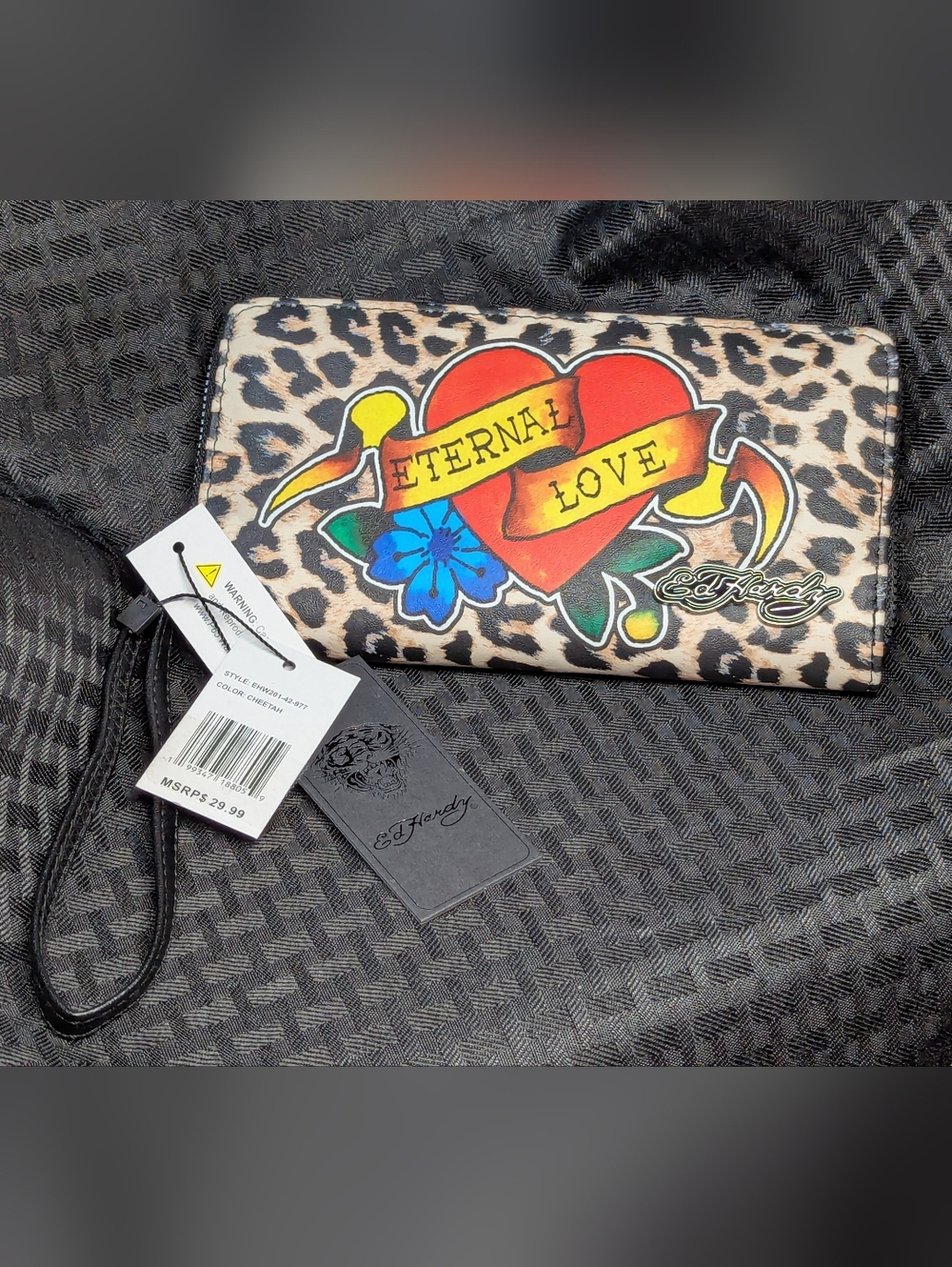 Leopard Print Ed Hardy "Eternal Love" Wristlet.